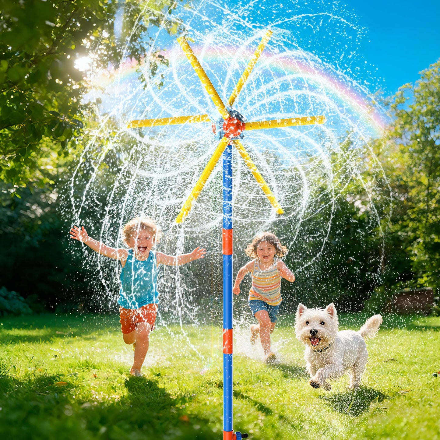 TERRAMUS 59" Windmill Water Sprinkler for Kids Summer Toys, 360° Spinning Splash Water Toy, Upgraded Double Sided with 6 Blades, Outdoor Backyard Games Summer Fun for Boys Girls Dogs & Garden Watering