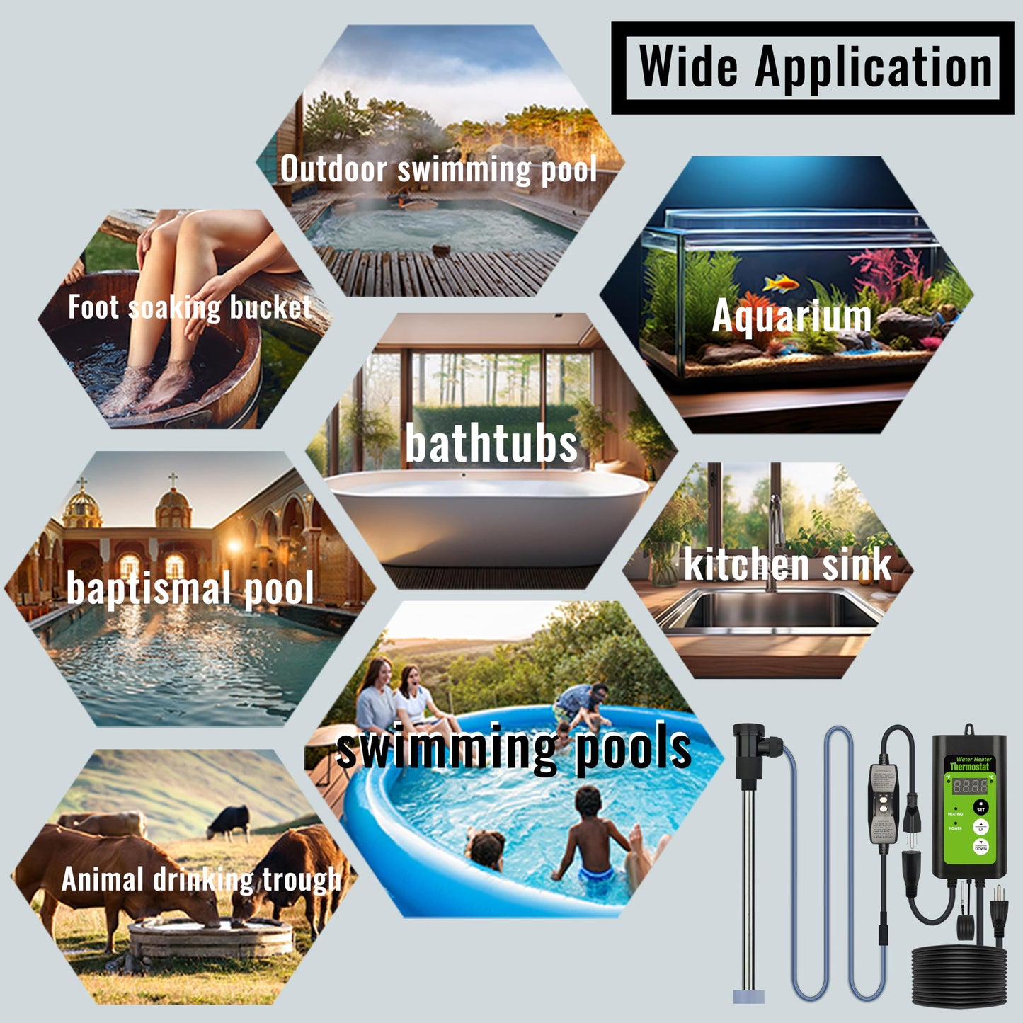 LINGLONGTEMP 2000W Submersible Hot Tub & Pool Portable Electric immersion Water Heater with Temp Control & GFCI for Swimming Pools, Bathtubs, inflatable pool, baptism pool, above ground pool & Spa tub