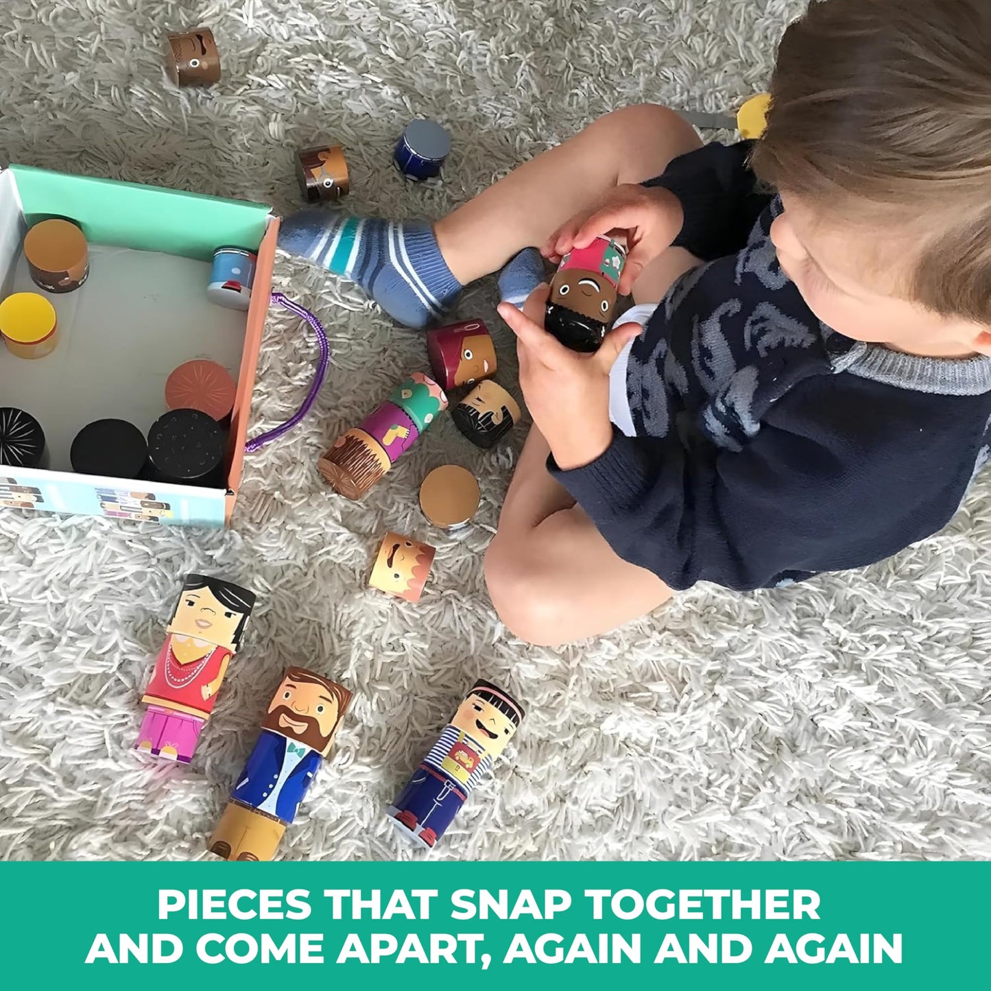 My Family Builders 32-Piece Multiracial Magnetic Family Play Set, Wooden Diversity Building Blocks for Kids, Multicultural Puzzles & SEL Toy for Toddlers & Children