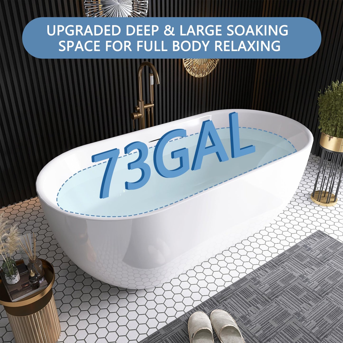 59" Free Standing Tub, Pure Acrylic Freestanding Bathtub, Stylish Stand Alone Contemporary Deep Soaking Bath Tub, cUPC Certified SY6850 (Glossy White)