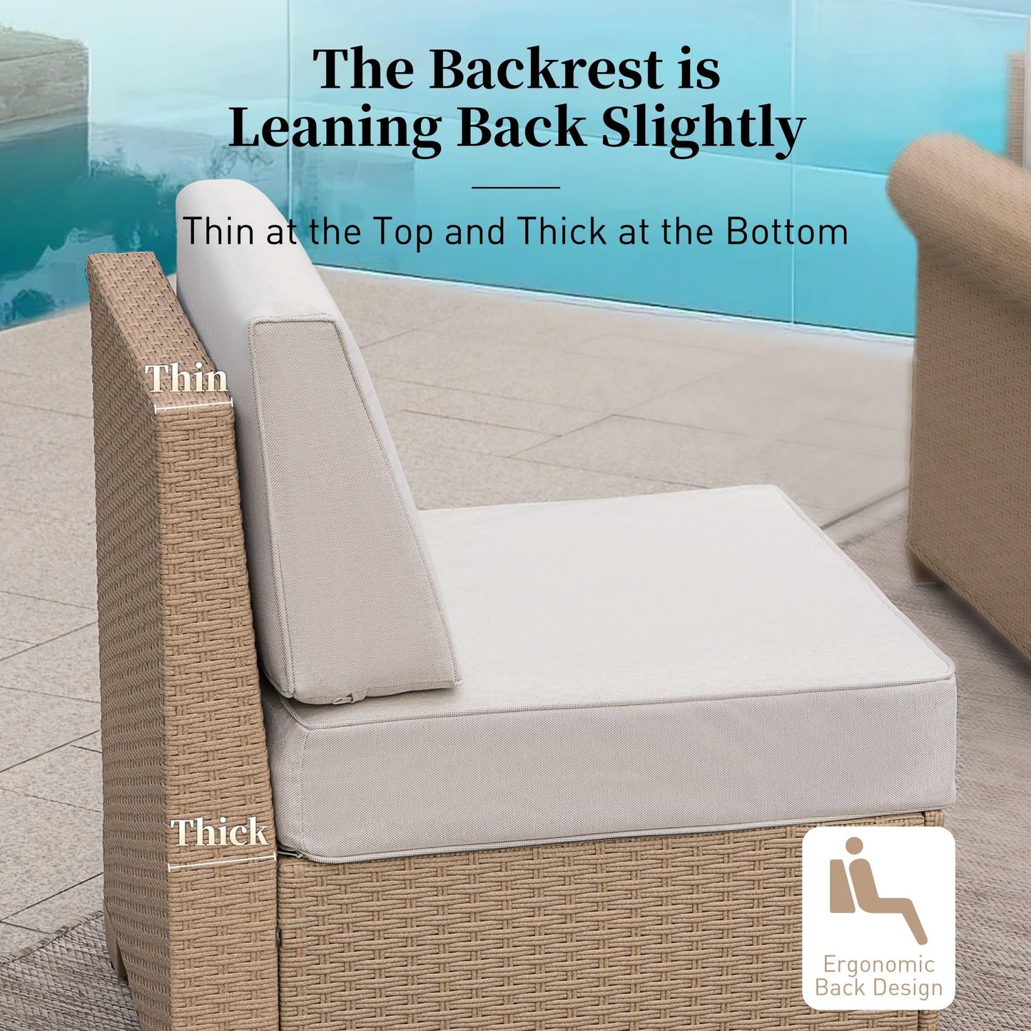 Patio Furniture Set 7 Piece, Wicker Rattan Sectional Sofa Couch with 5.5" Thick Waterproof Cushions and Coffee Table, All weather Modular Outdoor Conversation Set for Lawn Backyard and Deck, Beige