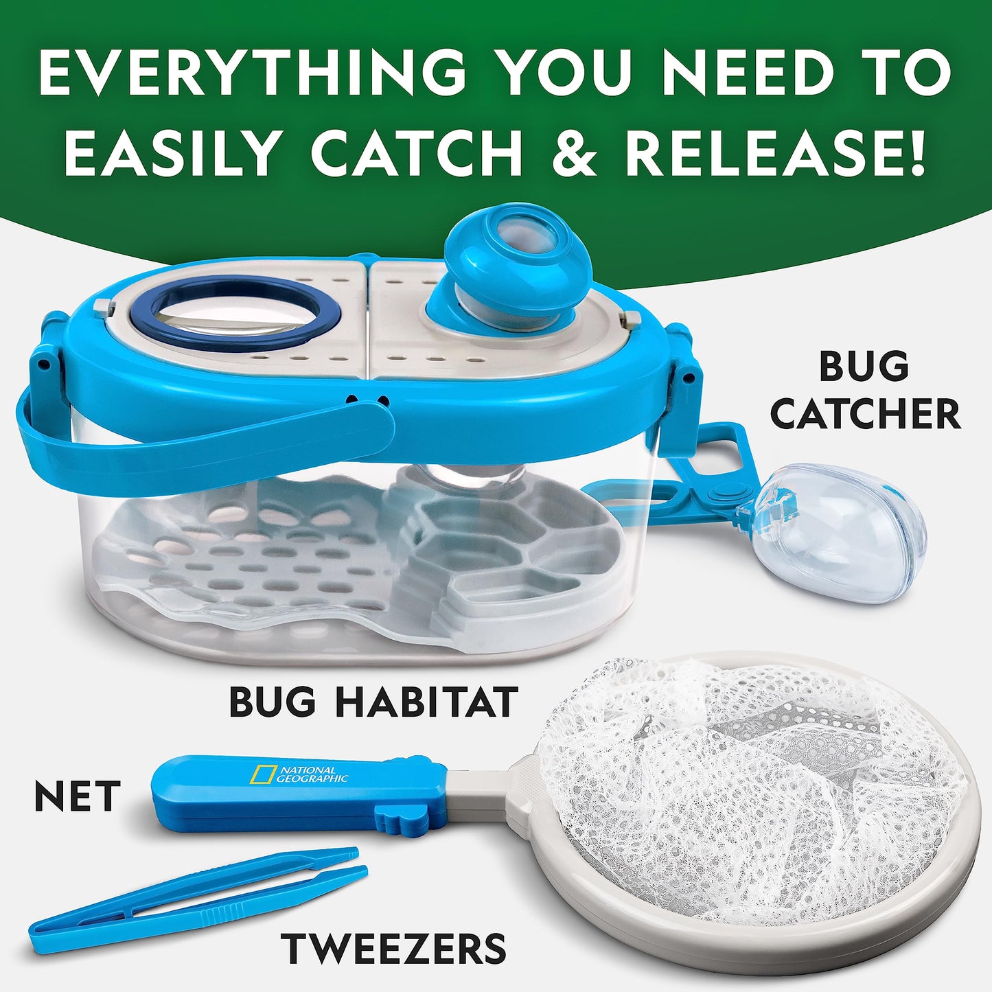 National Geographic Bug Catcher Kit for Kids - Kids Bug Habitat with Magnified Viewer, Bug Box, & Tweezers, Insect Habitat, Outdoor Toys, Bug Catching Kit, Bug Box, Easter Basket Gifts for Kids