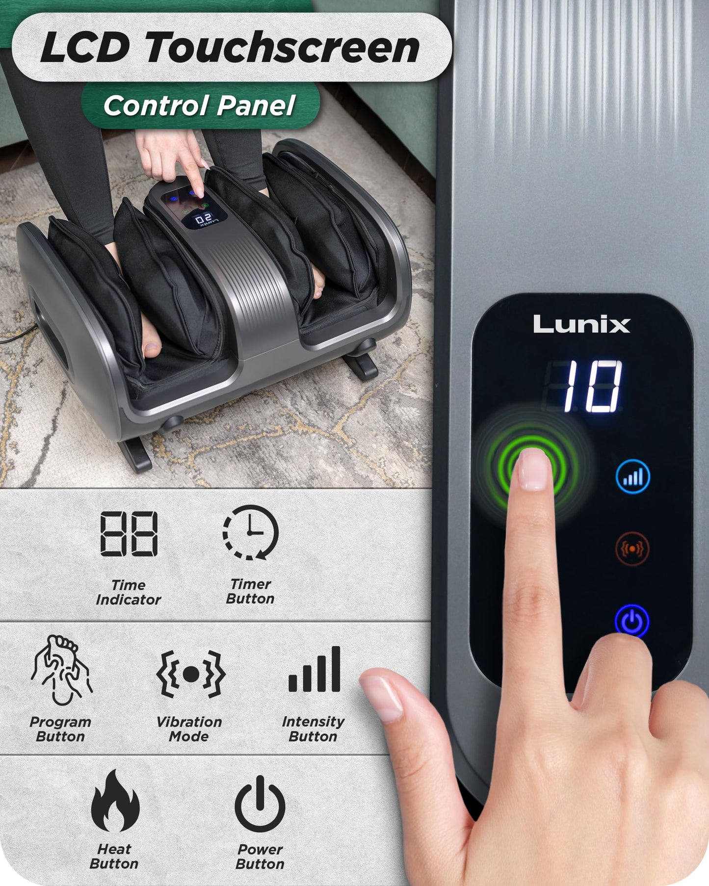 Lunix LX20 FSA Foot Massager for Pain Relief and Circulation, Foot and Calf Shiatsu Massager for Plantar Fasciitis and Neuropathy with Heat, Ankle Therapy Device