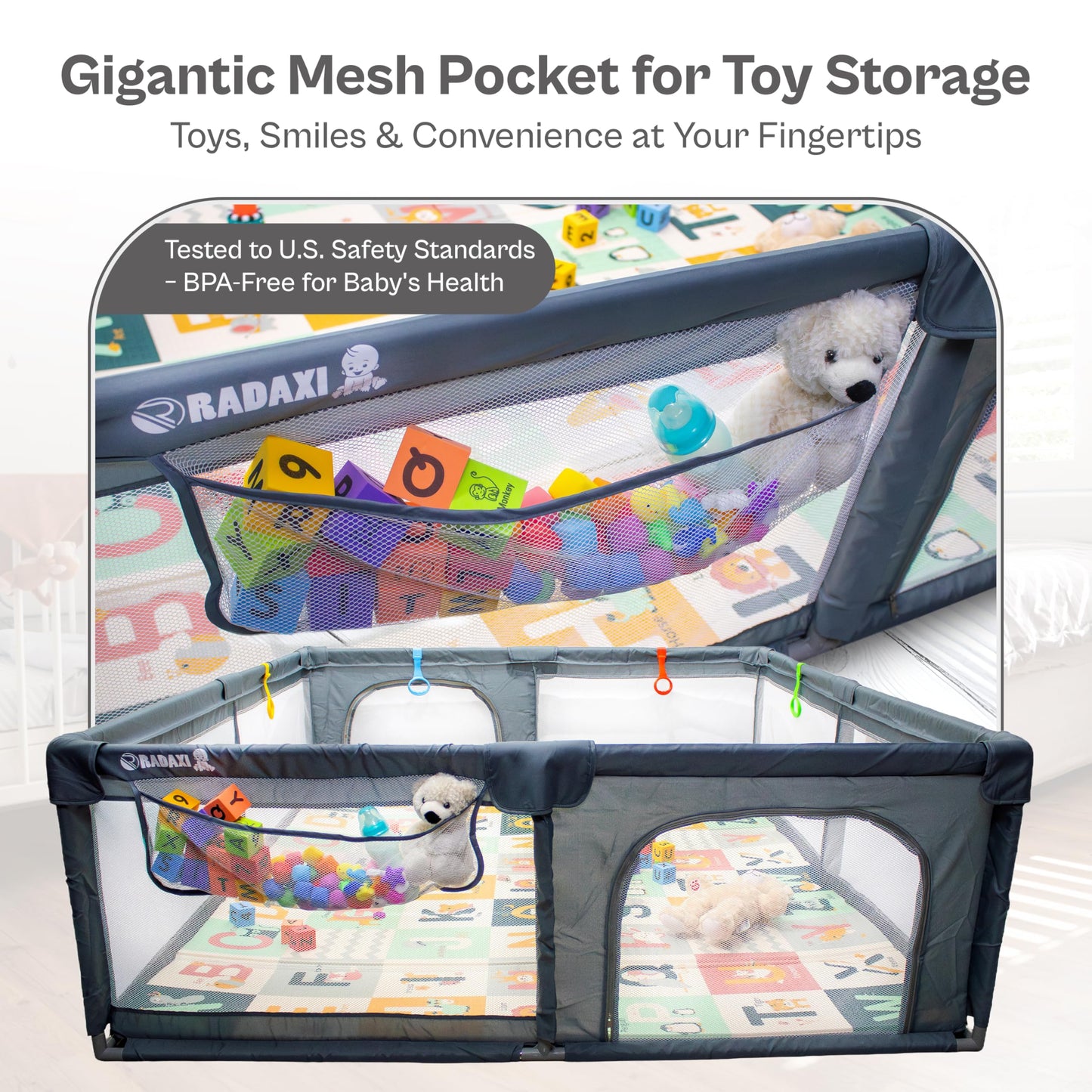Baby Playpen with Mat 79x71 Inch Large Playpen for Babies and Toddlers Playard with Zipper Gate Safety Fence Play Pen with Soft Breathable Mesh Indoor & Outdoor Kids Activity with Playmat Dark Gray