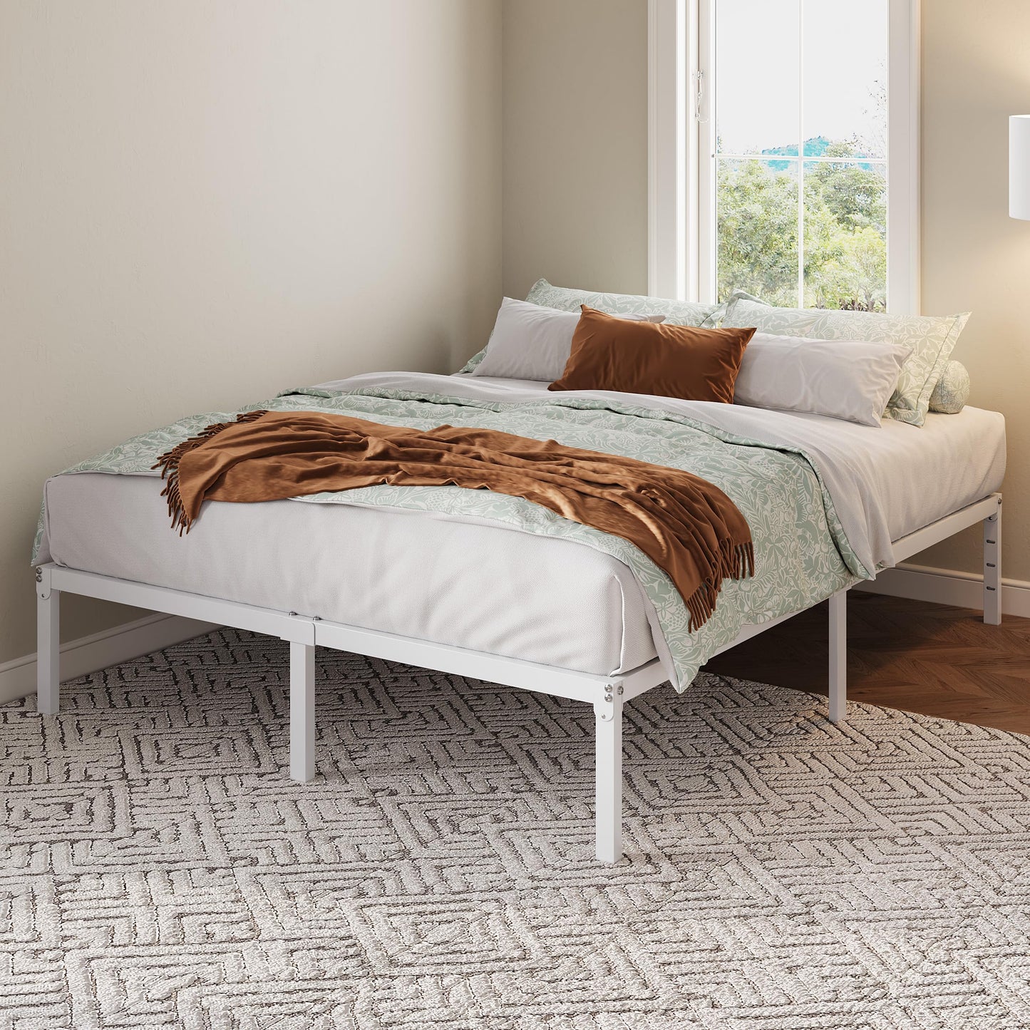 Allewie Full Size Bed Frame, 12 Inch Metal Platform Beds with Storage Space, No Box Spring Required and Easy Assembly, White