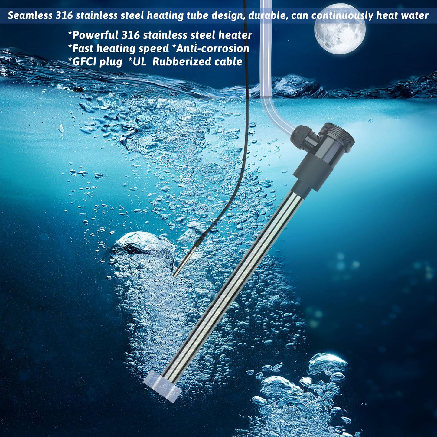 XCLBTFDC 1000W Immersion Water Heater Portable Electric Hot Tub and Bathtub Fully Submersible Water Heater with Thermostat, GFCI Leakage Protection for Hot Tub, Water Trough, Buckets, pool Easy to use