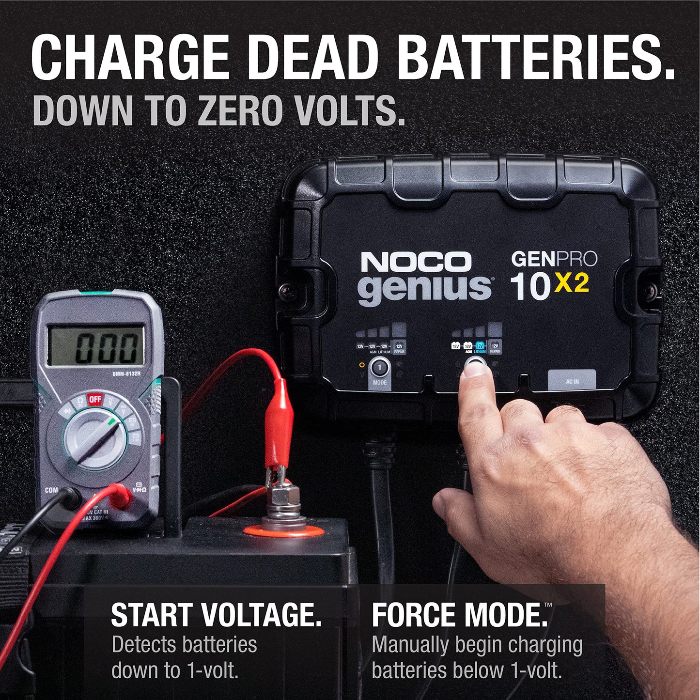 NOCO Genius GENPRO10X2: 2-Bank, 20A Onboard Battery Charger - 10A Per Bank, 12V Waterproof Marine Charger with Overcharge Protection & Temperature Compensation – for Lead-Acid & Lithium Batteries