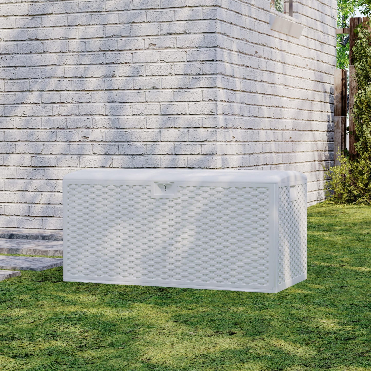 PeacefulHues 99 Gallon Waterproof Large Resin Deck Box Indoor Outdoor, Lockable Storage Container for Patio Furniture Cushions, Throw Pillows, Garden Tools, and Pool Floats, White