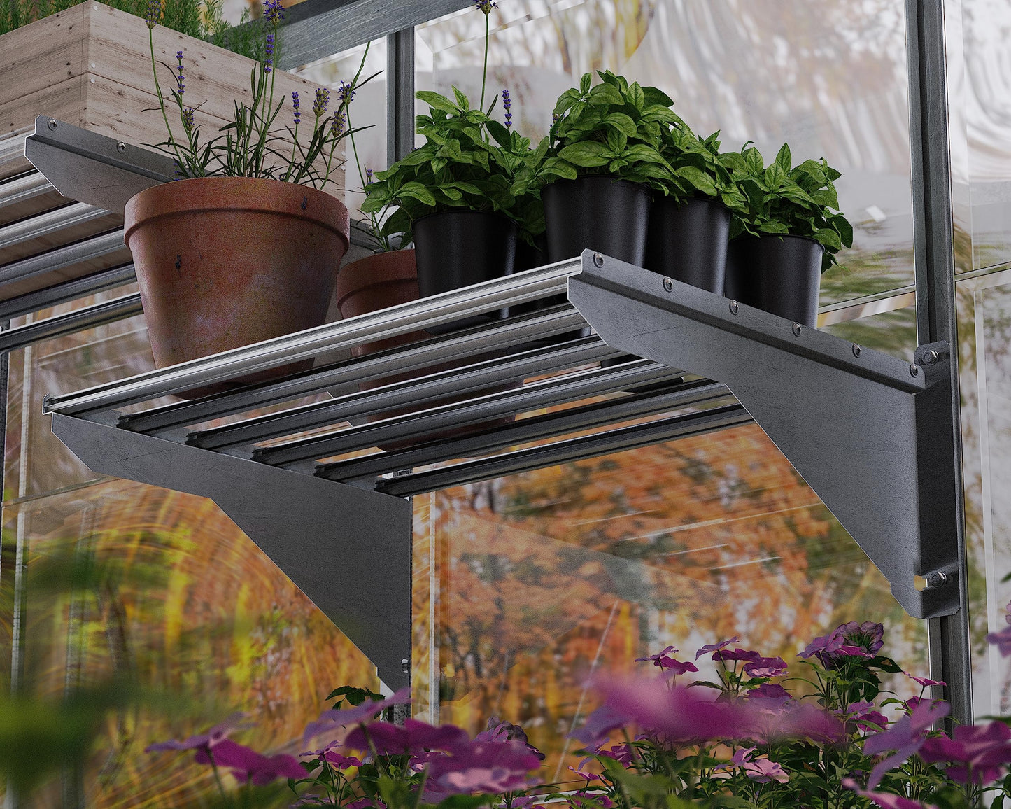 Palram - Canopia Greenhouse Accessories Bundle Kit with Heavy Duty Aluminum Shelves, Drip Irrigation Lines, Automatic Vent Opener to Control Temperature and Plant Hangers for Vines and Hanging Baskets
