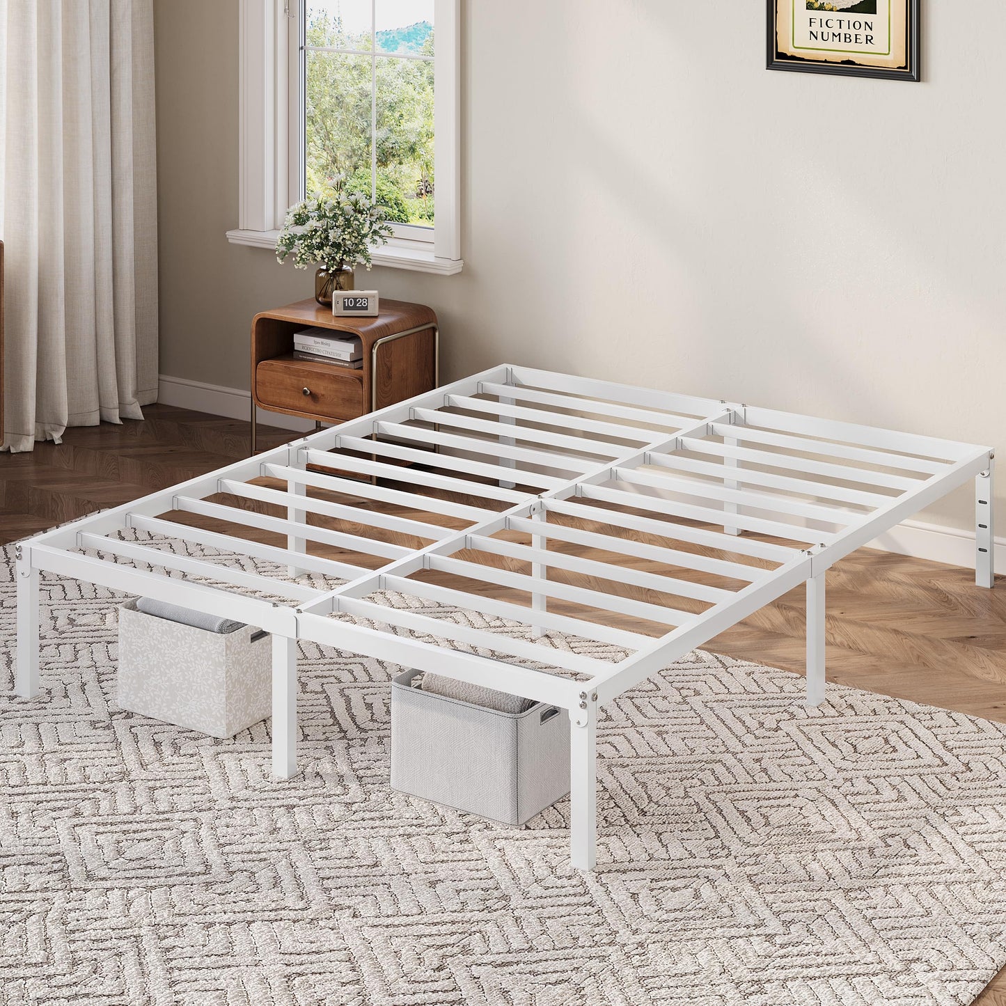 Allewie Full Size Bed Frame, 12 Inch Metal Platform Beds with Storage Space, No Box Spring Required and Easy Assembly, White