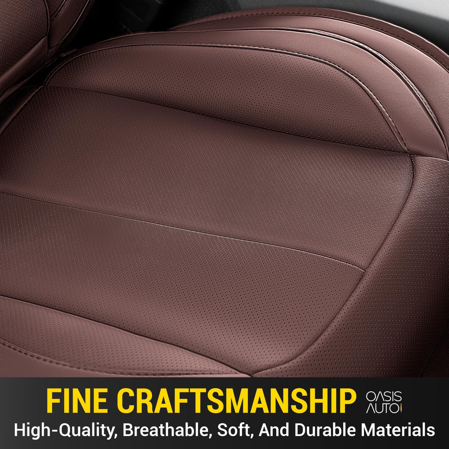OASIS AUTO Custom Fit Seat Covers Compatible with Ford F150/F250/F350/F450 2015-25/Lightning 2022-24/Super Duty 2017-25 Waterproof Faux Leather Ultimate Truck Seat Covers (Full Set, Brown)
