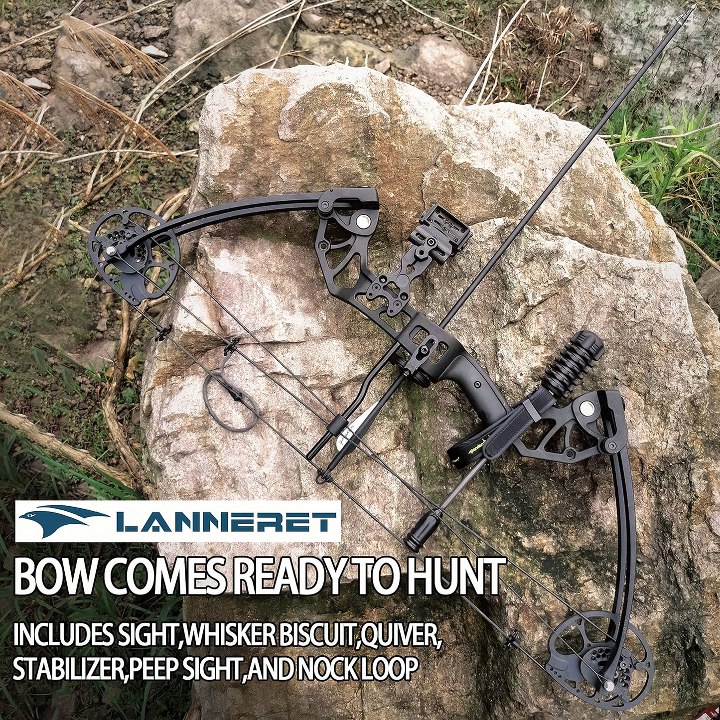 Lanneret Compound Bow and Archery Sets - Right Hand Archery Compound Bows 0-70 lbs Draw Weight Adjustable for Adults and Beginners，Hunting Bow Kit for Beginner Camouflage