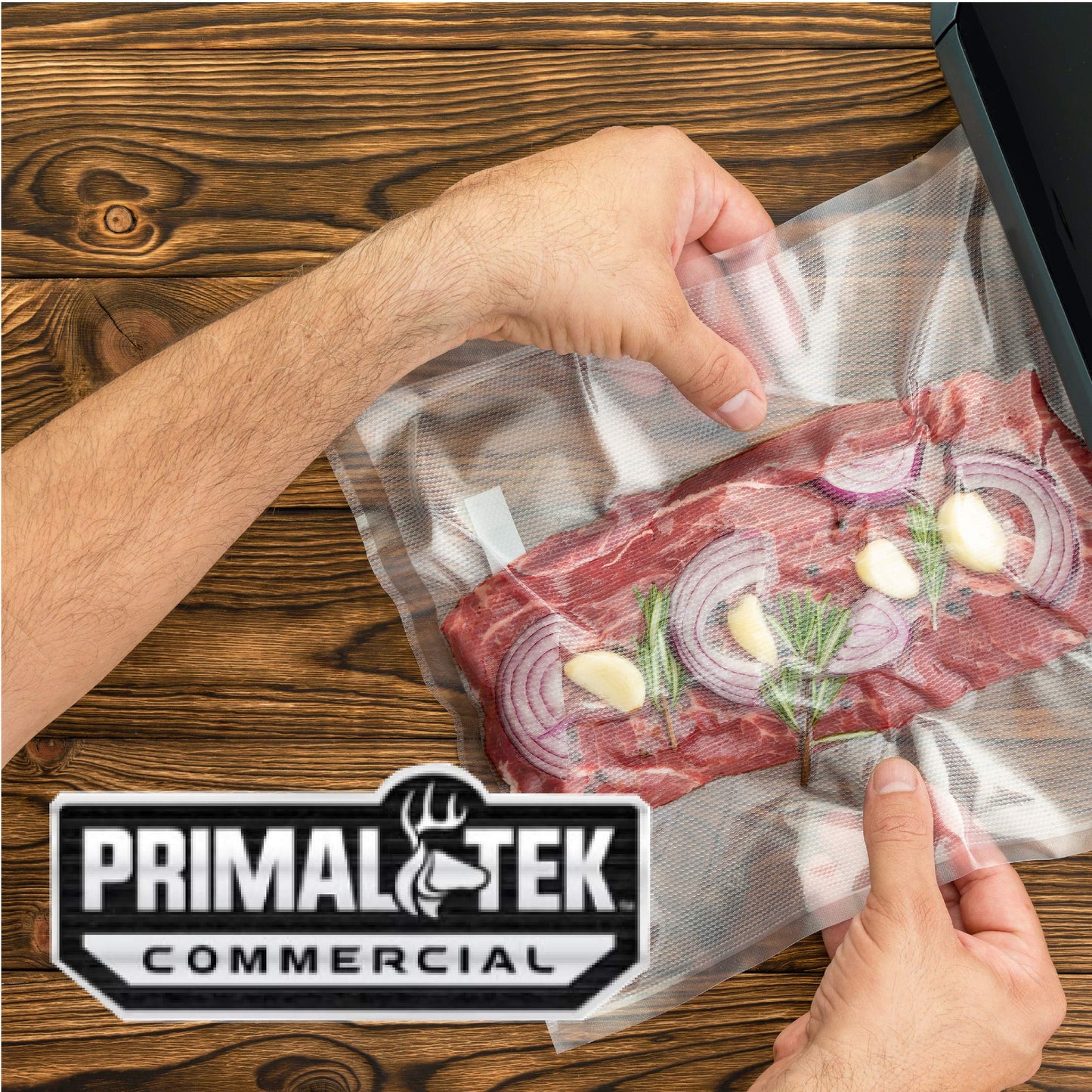 PrimalTek 15” Commercial Grade Vacuum Sealer – User Friendly for Food Preservation, 28inHg (95KPa) Vacuum Pressure – Double Seal Bar, Auto Cooling System, Smart Heat Technology, Built-In Bag Storage